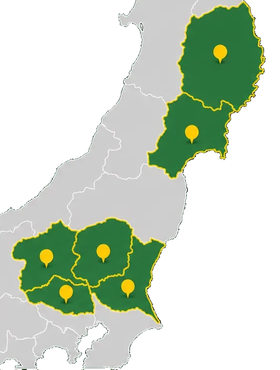 対応エリア地図：埼玉県・群馬県・栃木県・茨城県・宮城県・岩手県