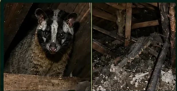 屋根裏に侵入したハクビシンと被害状況